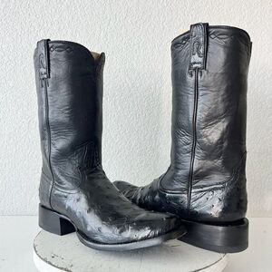 Rod Patrick Mens Cowboy Boots Size 9.5A Womens 11A Black Full Quill Ostrich